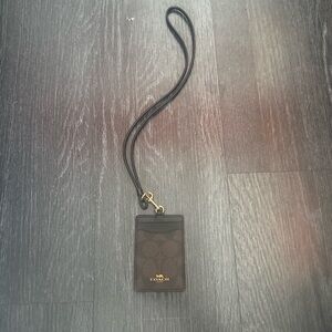 Coach Dark Brown Card Holder with Lanyard